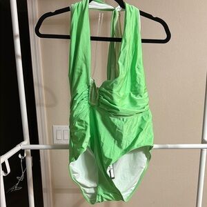 Vibrant Green One Piece Swimsuit with Classic Scoop Neckline